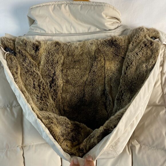 Woolrich Blizzard Parka Down Winter Jacket Hooded Puffer Women Beige Size‎ L - Picture 7 of 14